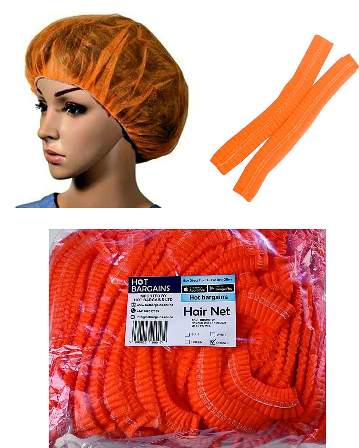 100 X Disposable Hair Nets Orange Colour Size 21 Inches Non Woven Surgical  Caps Hair Net For Cooking Hair Nets For Catering - Manufacturer Sealed  packaging